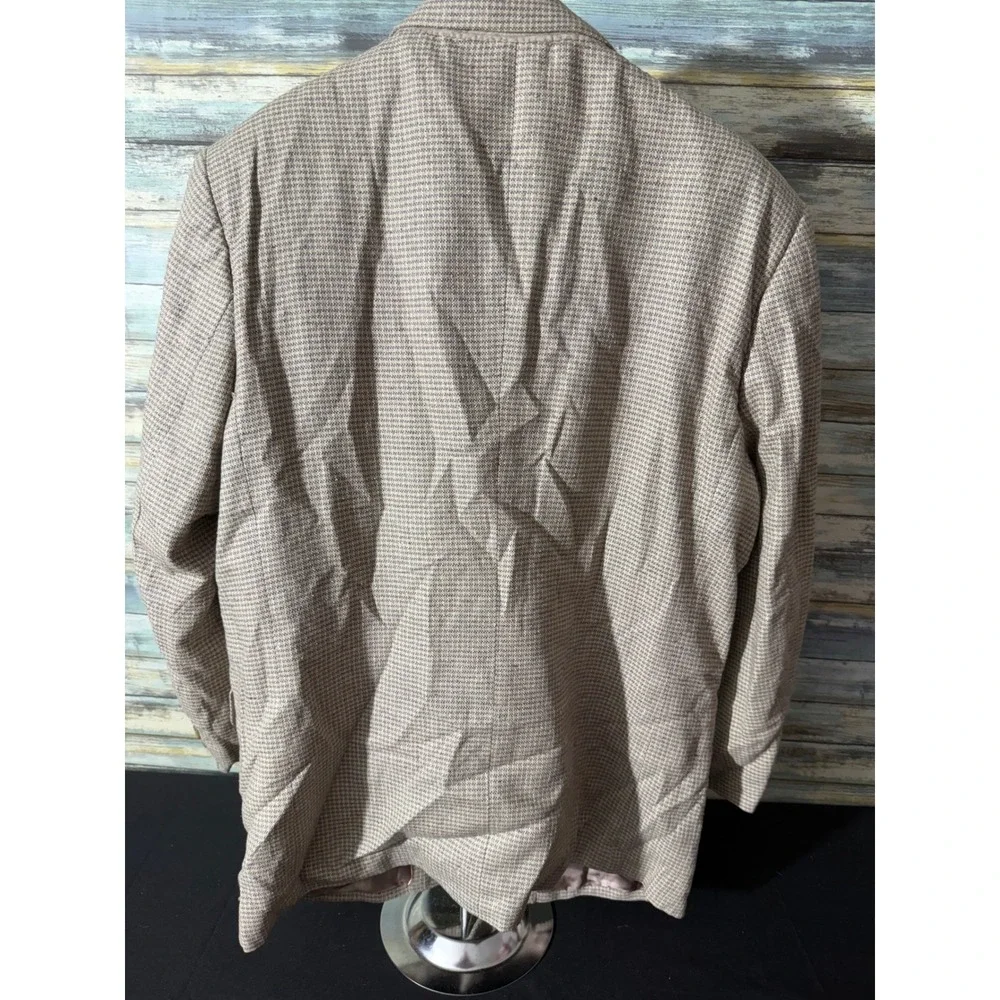 Members Only Blazer 40S‎ Tan Excellent 100% Silk Houndstooth Two Button Jacket